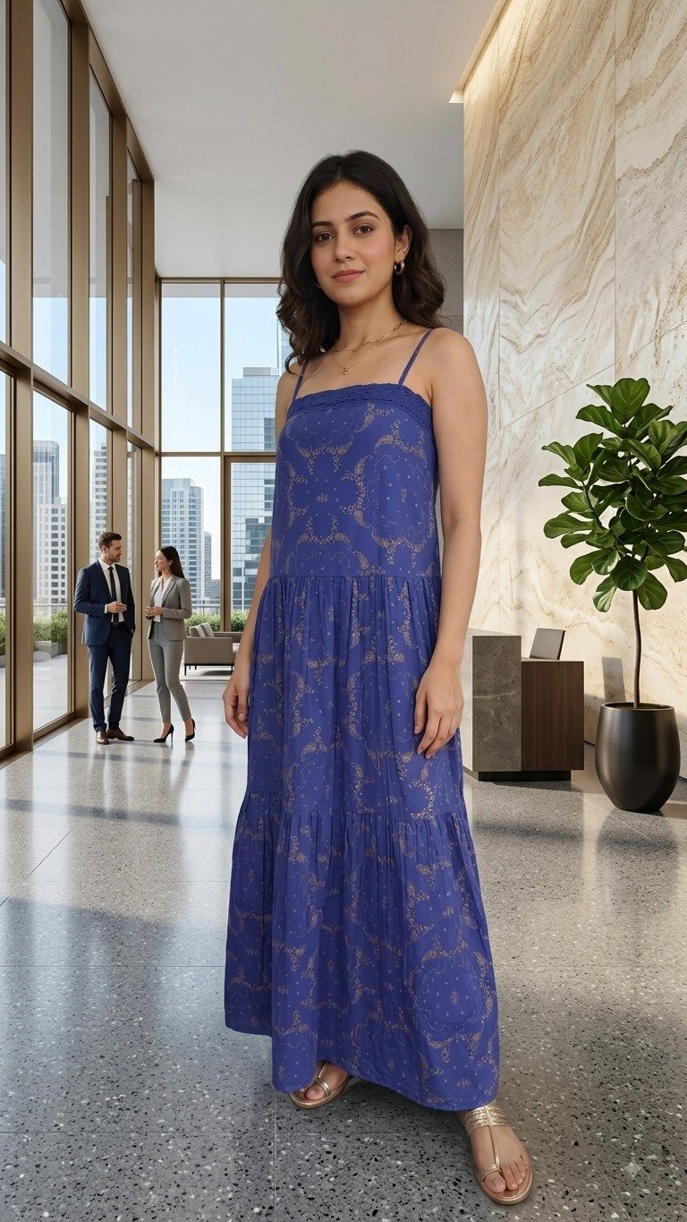 Blue Printed Wide-Leg Jumpsuit